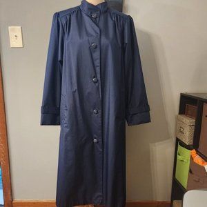 Vintage Worthington Essentials Rain Trench Coat 16WP Navy Blue Shoulder Pads